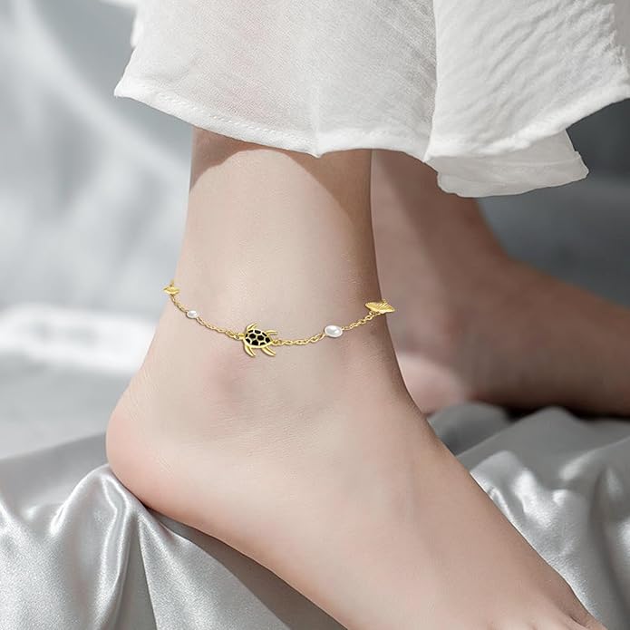 Sea Turtle/Starfish Anklet for Women 925 Sterling Silver Beach Anklet Bracelet Summer Jewelry Ocean Gifts for Beach Lovers Friends
