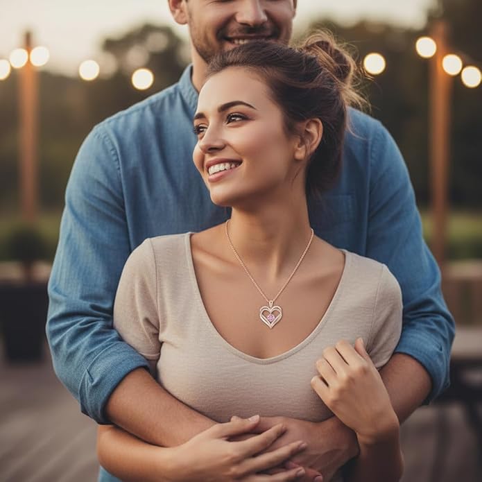 Birthstone Heart Necklace for Women Wife Girlfriend Mom Daughter Gifts S925 Silver Jewelry For Anniversary Rose Gold Gifts For Birthday Christmas Mothers Valentines Day