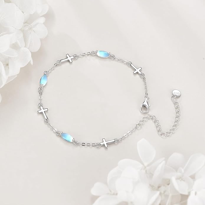 CRMAD Cross/Heart/Infinity/Star of David Bracelet for Women Sterling Silver Opal/Malachite/Moonstone Bracelet Cross Jewelry Gift for Women