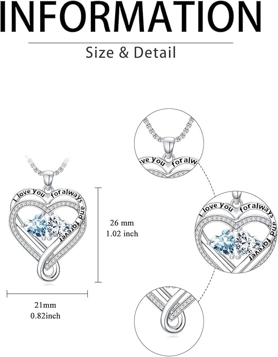 I Love You for Awlays and Forever Double Heart Necklace with Birthstone, 2 Birth Stone Jewelry Anniversary Valentines Mothers Day Christmas Birthday Gifts for Women Her Wife Girlfriend Mom Mother