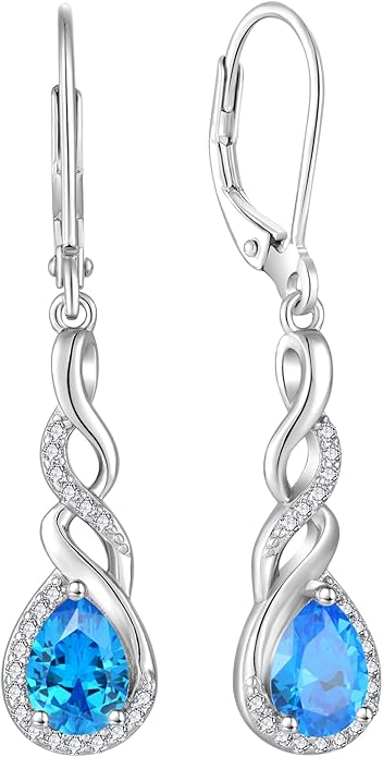 Infinity Dangle Drop Earrings for Women 925 Sterling Silver Teardrop Leverback Earrings Birthstone Jewelry Gifts for Women Wife Girlfriend Mother Daughter Her