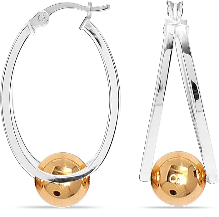 LeCalla 925 Sterling Silver Beaded Ball Hoop Earrings | Lightweight Sleeper Bead Ball Earring Hoops | Cape Style Hoop Earrings for Women