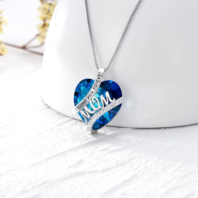 Mothers Day Gifts for Mom s925 Sterling Silver I Love You Forever Love Hear Mon Pendant Necklace with 12 Birthstone Jewelry Birthday Christmas Gifts for Women Grandma Mom Nana From Duaghter Son