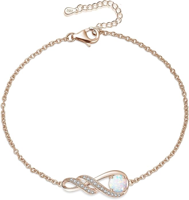 Birthstone Bracelets for Women 925 Sterling Silver Created Gemstone Bracelet Infinity Pendant Jewelry for Her, 6.7"+1.2"
