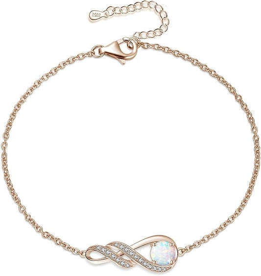 Birthstone Bracelets for Women 925 Sterling Silver Created Gemstone Bracelet Infinity Pendant Jewelry for Her, 6.7"+1.2"