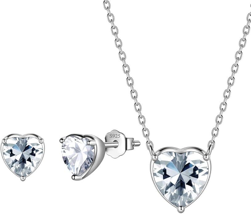 Aurora Tears 925 Sterling Silver 12 Birthstone Hearts Jewelry Women Crystal Wedding/Engagement/Bridal Heart Necklace/Earring/Ring/Bracelet Sets Jewellery