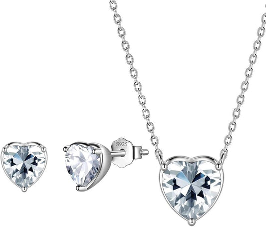 Aurora Tears 925 Sterling Silver 12 Birthstone Hearts Jewelry Women Crystal Wedding/Engagement/Bridal Heart Necklace/Earring/Ring/Bracelet Sets Jewellery