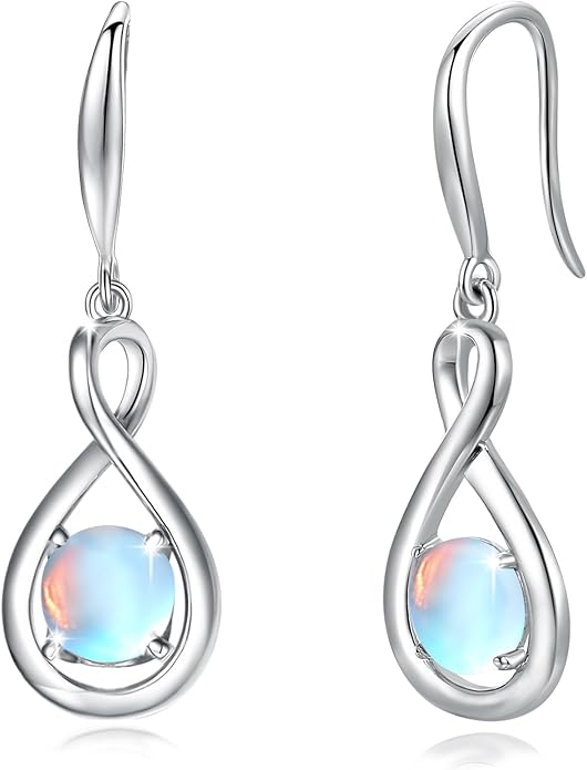 FANCIME Dangle Drop Earrings 925 Sterling Silver Dainty Infinity Round Gemstone Birthstone Jewelry Birthday Gifts for Her Women