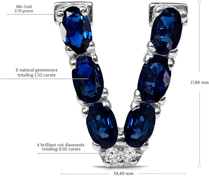 Albert Hern Blue Sapphire Initial Necklace With Diamonds & 18K Gold Chain | Irresistible Letter Pendants Jewelry | Perfect Valentine’s Day, Anniversary & Birthday Gift