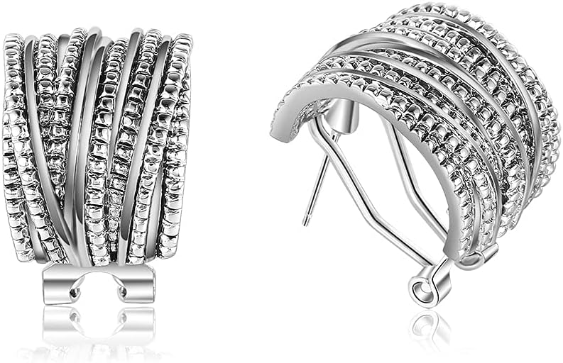 Two Tone Earrings for Women Gold and Silver Crossover Half Hoop Statement Earring Designer Stud Earrings