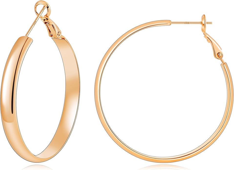Gacimy 14K Gold Plated Hoop Earrings for Women, 14k Real Gold Plated with 925 Sterling Silver Post, Hypoallergenic Lightweight Thick Hoops Earrings for Women Trendy