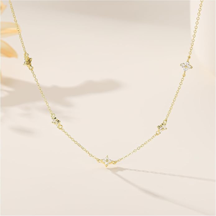 Yoosteel Dainty Gold-plated Clover Pearl Heart Butterfly Star flower Choker Necklace for Women - 14K Gold Plated Cubic Zirconia Pendant Station Necklaces for Women Teens Trendy Prom Jewelry Gifts