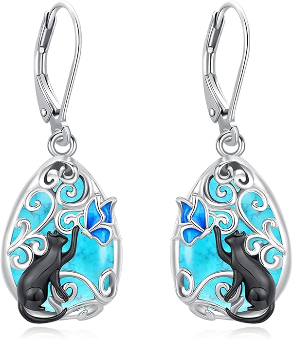 Eusense Sterling Silver Dangle Earrings for Women Tree of Life Animals Moonstone Turquoise Leverback Earrings Jewelry Gifts