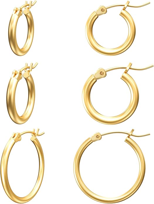 Gacimy Gold Hoop Earrings for Women 14K Real Gold Plated Hoops with 925 Sterling Silver Post