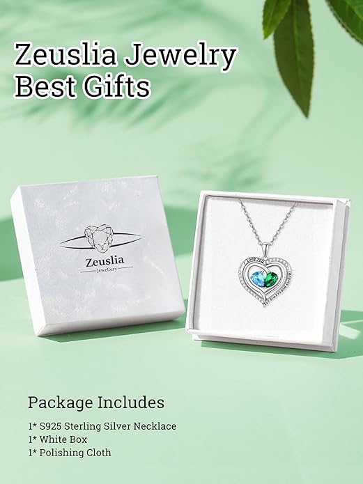 Zeuslia Double Birthstone Necklace Gifts for Wife - 925 Sterling Silver Sunflower/Rose/Crown Cross/Compass/Heart Pendant I Love You Necklace, Anniversary Birthday Gifts for Wife Girlfriend Mom Her