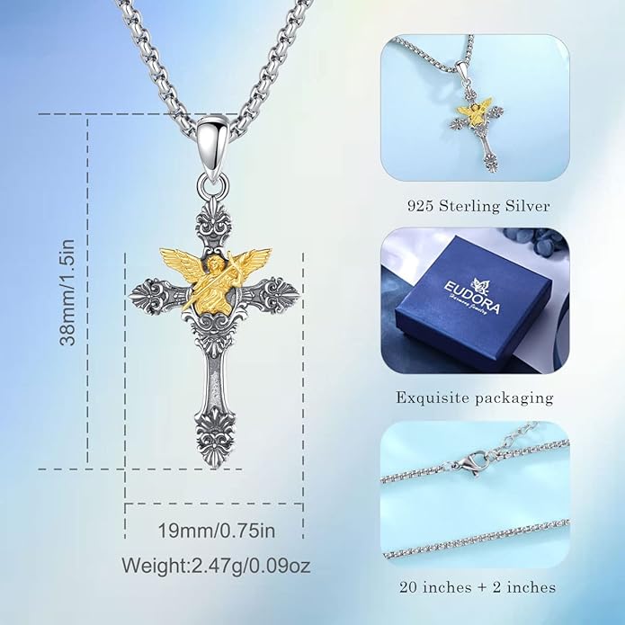 EUDORA 925 Sterling Silver St Christopher/St Benedict/St Michael/Virgin Mary/San Judas Tadeo/Good Shepherd Cross/Archangel Necklace Medal Pendant Protection Religious Amulet Jewelry For Men Women