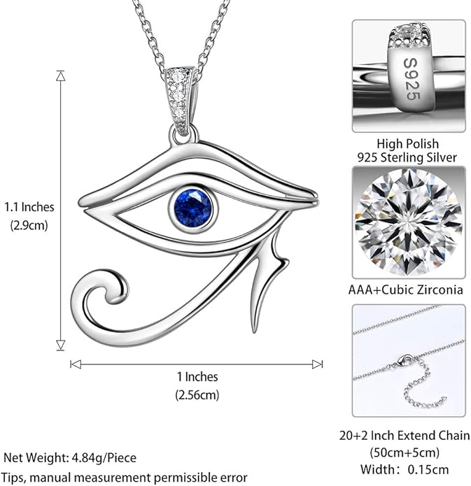 Jewmon Egyptian Eye of Horus Necklace for Women 925 Sterling Silver Blue Eye Pendant Necklace Horus Eye of Ra Necklace Ancient Egyptian Jewelry for Women
