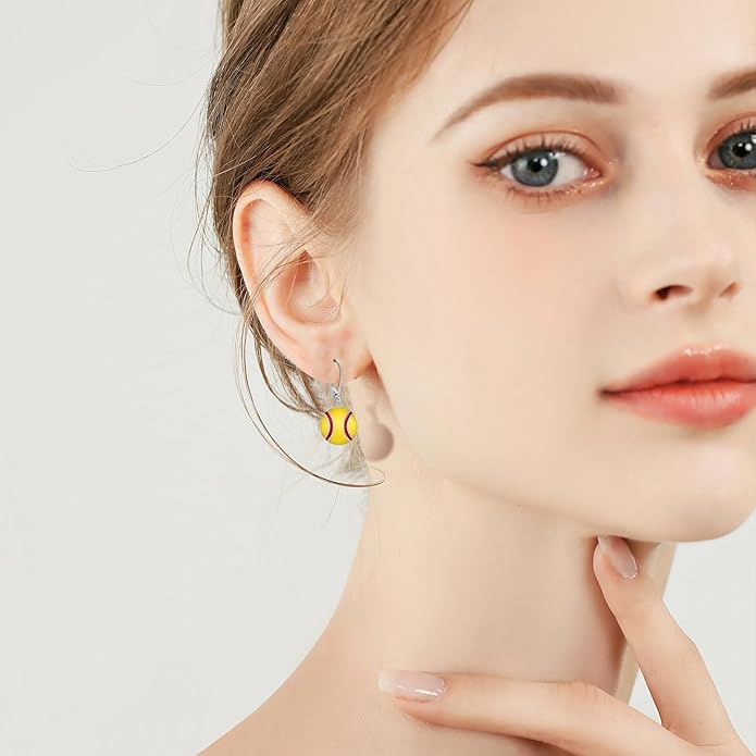 JUSTKIDSTOY 925 Sterling Silver Ball Earrings Sports Leverback Dangle Drop Earrings Jewelry Gifts for Women Girls