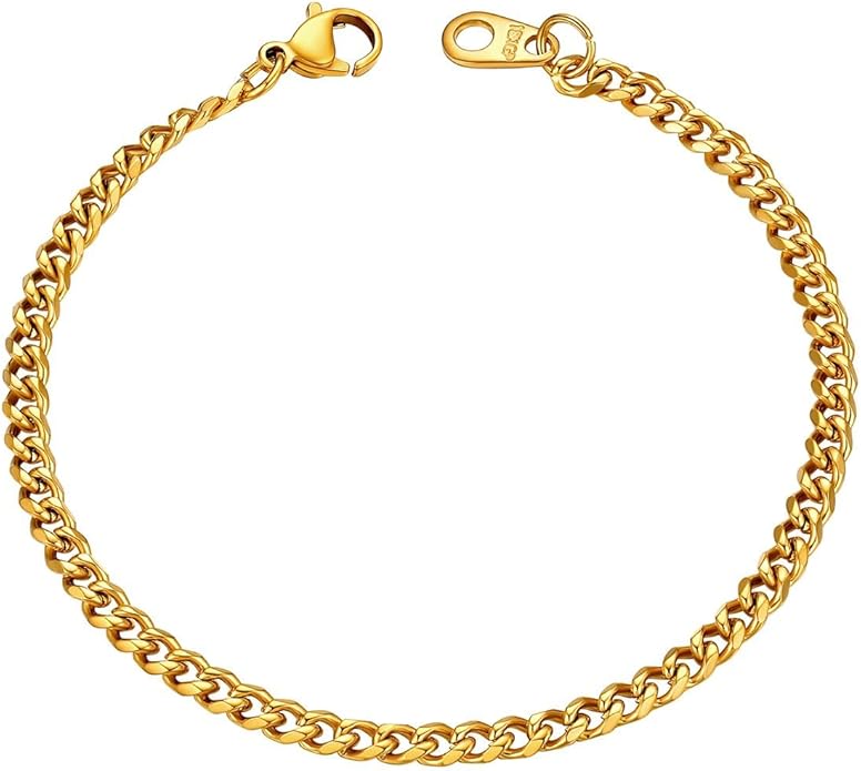 U7 Link Bracelets for Men, Cuban Link/Rope/Watch Band Solid Bracelet, Silver Black Gold Color Wrist Bracelet 3/6/9/12/15mm Width, 6.5/7.5/8.3 Inch Length, Hand Chain Jewelry for Mens Women