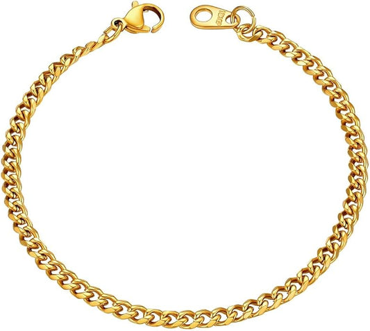 U7 Link Bracelets for Men, Cuban Link/Rope/Watch Band Solid Bracelet, Silver Black Gold Color Wrist Bracelet 3/6/9/12/15mm Width, 6.5/7.5/8.3 Inch Length, Hand Chain Jewelry for Mens Women