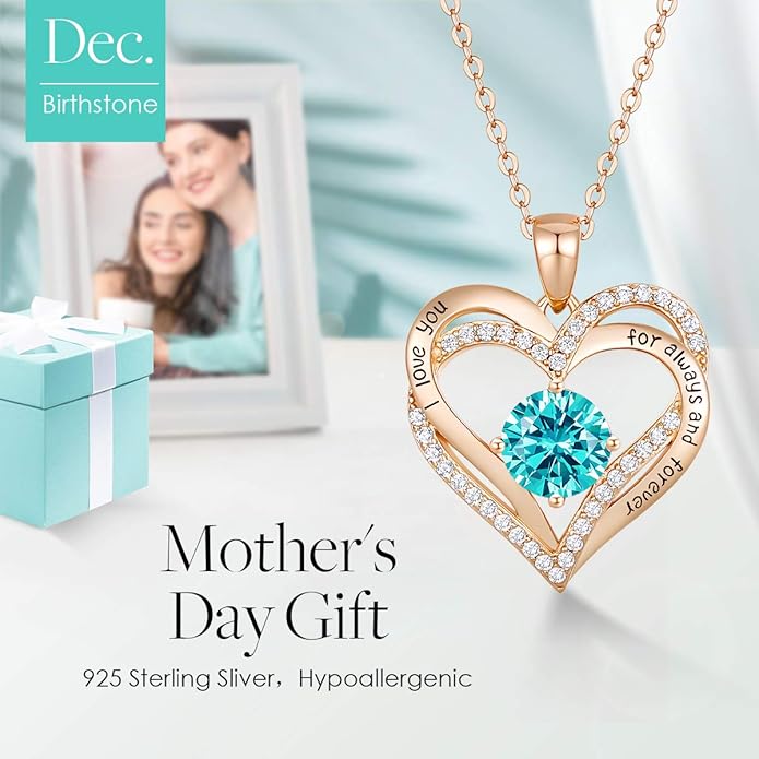 CDE Forever Love Heart Necklaces for Women, Wedding Anniversary, Birthday Mothers Day Gifts for Mom, Mother, Wife, Girlfriend, S925 Silver Jewelry with Birthstone Pendant