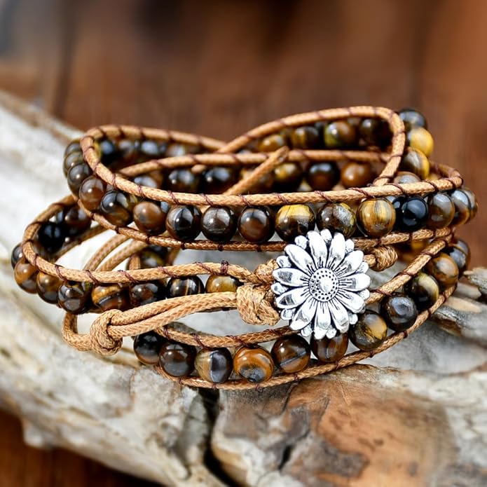 ZOSOJONA Boho Wrap Bead Bracelet for Women - Handmade Adjustable Natural Stone Beaded Bracelets Rope Yoga Healing Bracelet Bangle Hippie Jewelry