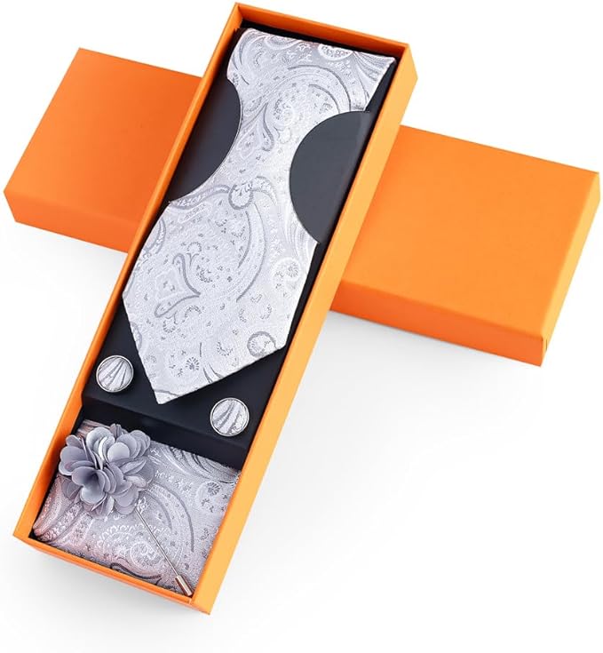 joy alice Ties Set Men Mixed Color Necktie Handkerchief Cufflinks Brooch 3.15 Formal
