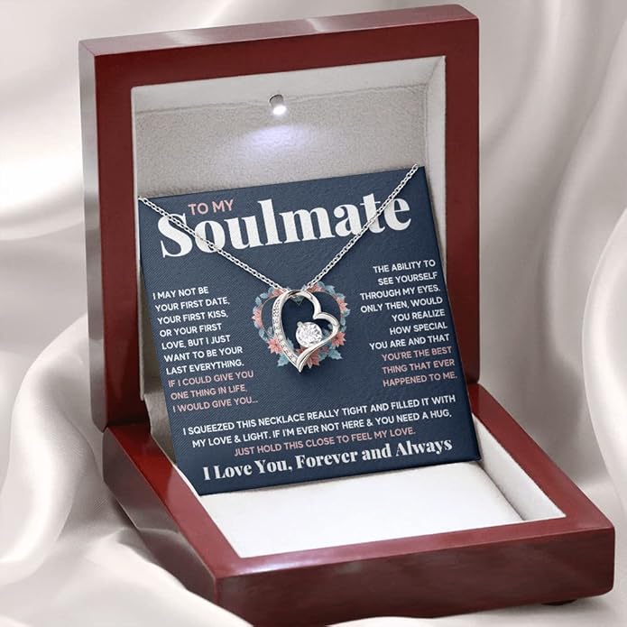 Couples Gifts Necklace To My Soulmate Necklace Birthday Christmas Jewelry Romantic Gifts For My Wife with Message Card Box Personalized Gift Present Pendant for Future Wife Soulmate Girlfriend