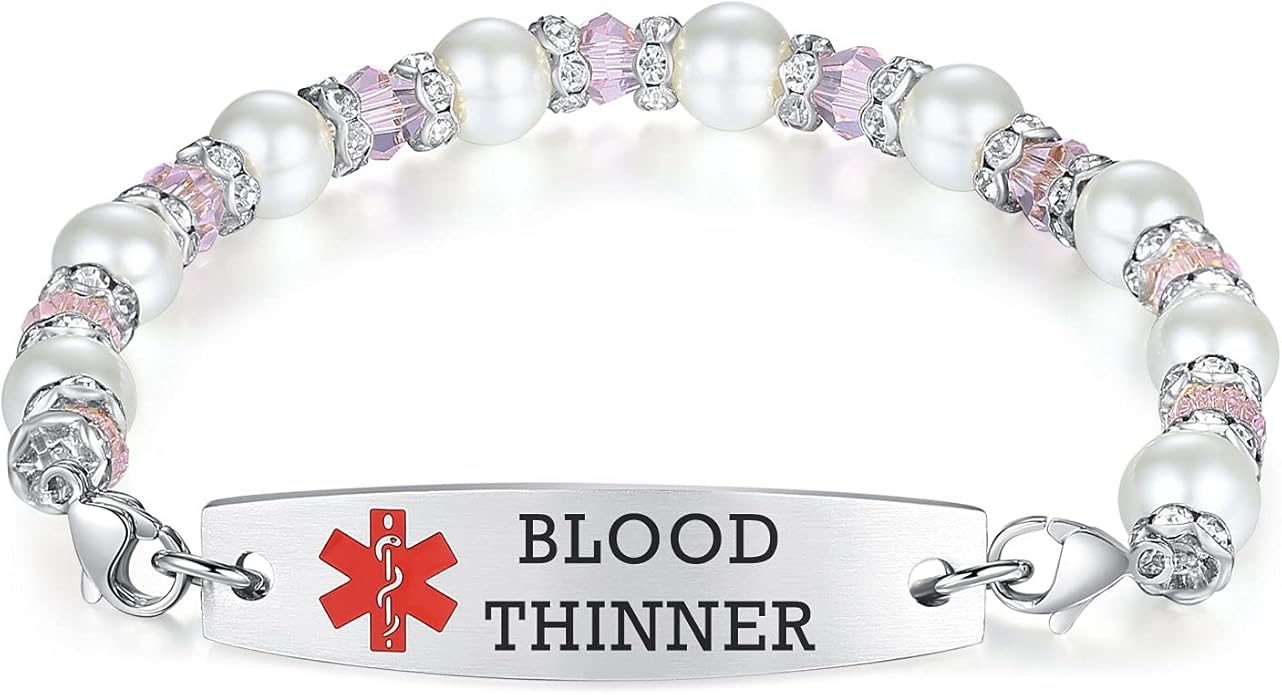 mnmoom 7.5 inch interchangeable Medical id bracelets for Women beads Medical alert bracelets with customize engraving