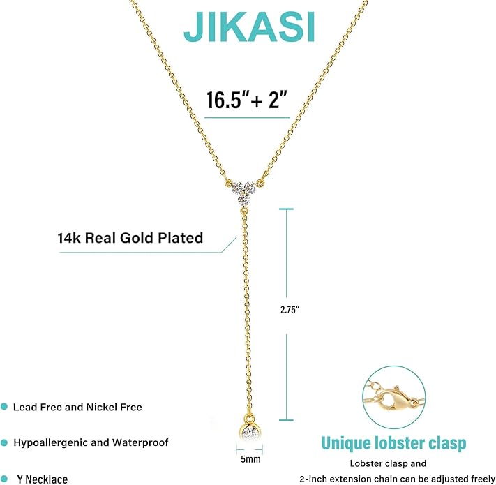 Lariat Gold Necklaces for Women Trendy Dainty Long Necklace 14k Gold Plated/Silver Layered Drop Beaded Chain Necklaces Y-shaped Pendant Necklace Simple Gold Jewelry Gifts