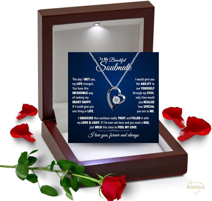 To My Soulmate Necklace For Women, Soul Mate Jewelry for Women, Future Wife Gifts, To My Wife Necklace from Husband, Gifts for Girlfriend, Pendant With Message Card