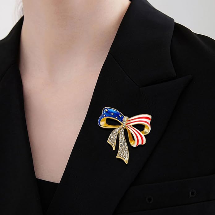 Enamel Brooch Pin For Women Men, Vintage American Flag Crystal Lapel Pin, Christmas Brooch Suit Dress Clips Accessory Gift