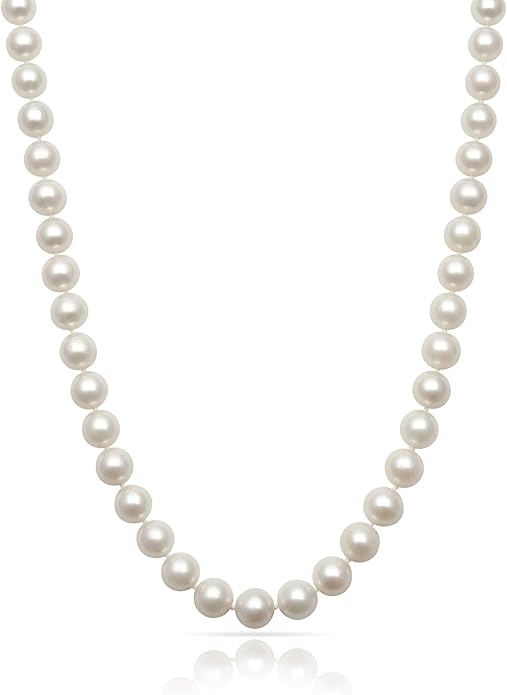 Belacqua Natural Cultured Freshwater Pearl Strand Necklace in Sterling Silver, Size 5.5-9.5mm, Length-16 to 36 Inches, Clasp-Fishhook, Jewelry for Women, Gift Box Included