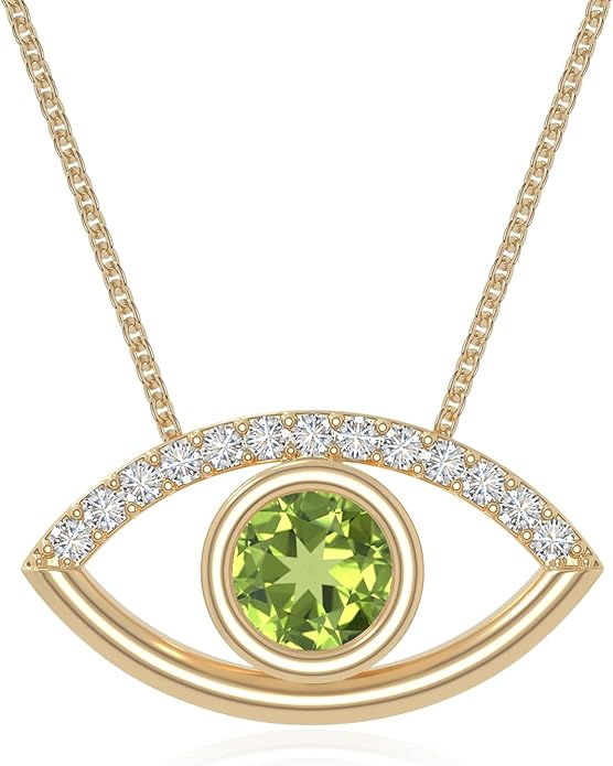 Natural Gemstone with Moissanite Evil Eye Pendant Necklaces for Women in Silver/18K Yellow/Rose Gold Vermeil,Birthstone Jewelry Gifts for Her Birthday,Anniversary, Graduation