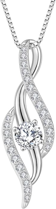 Women Infinity Necklace 925 Sterling Silver Twist Birthstone Pendant with Chain 5A Cubic Zirconia Jewelry