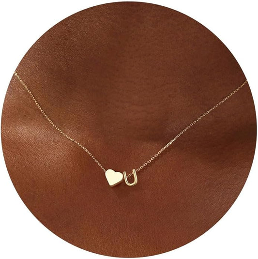 Turandoss Christmas Gifts for Grandkids - Dainty 18K Gold Plated Tiny Heart Initial A-Z Letter Pendant Necklace Stocking Stuffers for Teen Girls Jewelry