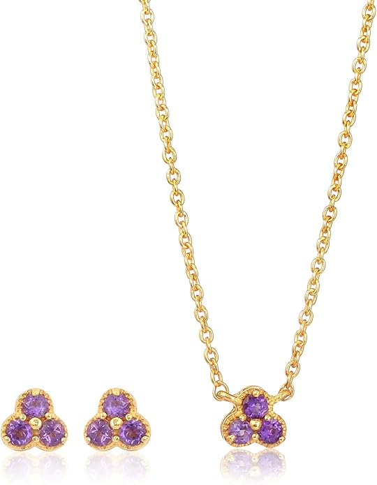 DEVSHINE 925 Sterling Silver Cluster Pendant & Earring Set with 2.5mm Round Natural Gemstones – Dainty Floral Design, Chain Included – Citrine, Rhodolite Garnet, Amethyst, Red Garnet & Sky Blue Topaz, 14K Gold & Rhodium Plating – Gift for Women