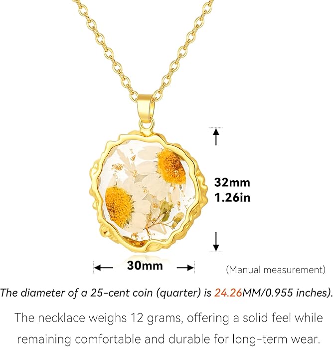 Birth Flower Necklaces for Women,1-12 Month Real Pressed Flower Necklace,Boho-Style Personalized Jewelry, Handmade Floral Pendant,Thoughtful Gift for Christmas,Birthday|18"