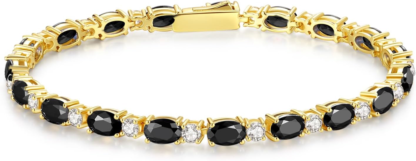 FANCIME 14K Gold Plated Birthstone Bracelets 4mm Sterling Silver Tennis Bracelets Gold Bracelets Birthday Jewelry Gifts for Women 7"