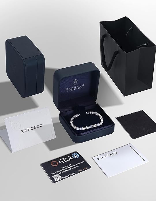 KRKC&CO Lab-Grown Moissanite Tennis Bracelet Women, Luxury Anniversary Wedding Bridal Gift for Wife, 2.2-13.8 ct.tw, D Color VVS1, 925 Sterling Silver 14K Golden Plated, Hypoallergenic, Everyday Jewelry