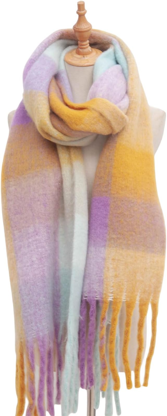 SHOHOKU Large Chunky Plaid Scarf Coloured Checked Oversized Scarf Tassel Soft Fall Winter Thick Warm Shawl Women