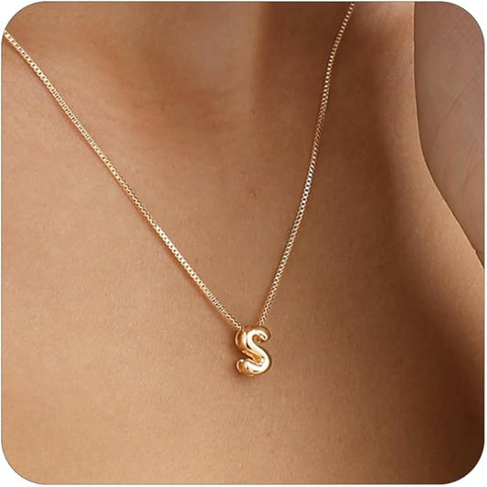 Bubble Gold Letter Necklace for Women, 14k Gold Plated Balloon Initial Necklace, Dainty Gold Necklace for Women, Personalized Bubble Pendant Name Necklace, Fashion Accessories Trendy Jewelry