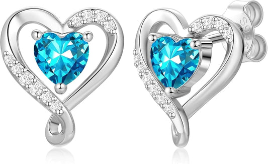 Earrings for Women, S925 Sterling Silver Rose Gold Birthstone Heart Studs Earring for Girlfriend Wife, Anniversary Birthday Christmas Valentines Mothers Day Gifts Jewelry for Women Wife Her Mom