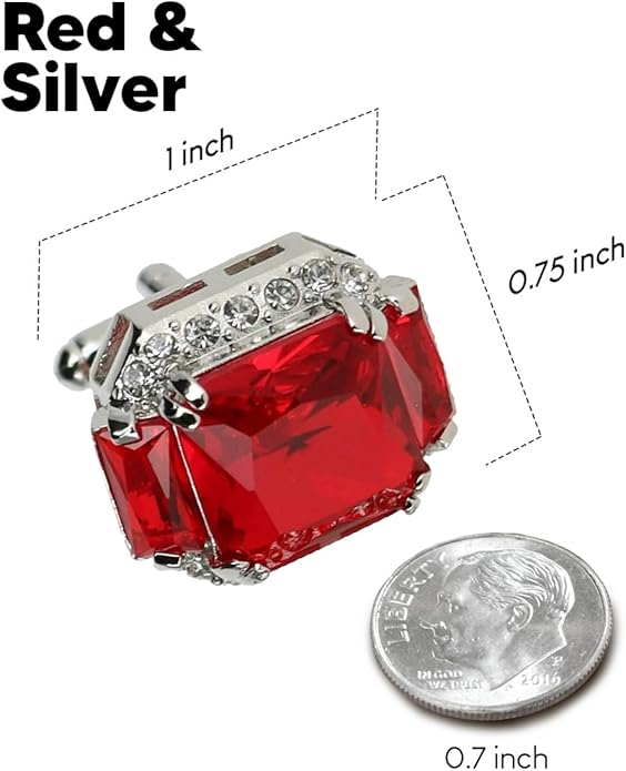 Rectangular Colored Diamond-Flanked Crystal Cuff Links – Tuxedo Suit Accessories, Cufflinks for Men