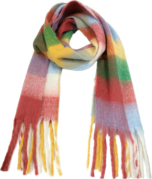 SHOHOKU Large Chunky Plaid Scarf Coloured Checked Oversized Scarf Tassel Soft Fall Winter Thick Warm Shawl Women