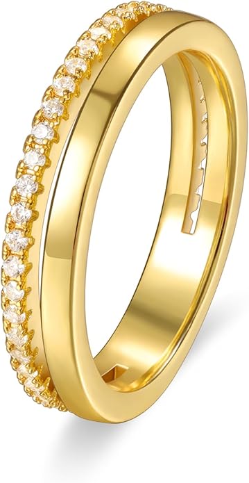 Episkeyk Gold Rings for Women Non Tarnish Stackable Rings 14k Gold Plated Pinky Ring for Women Cubic Zirconia Gift