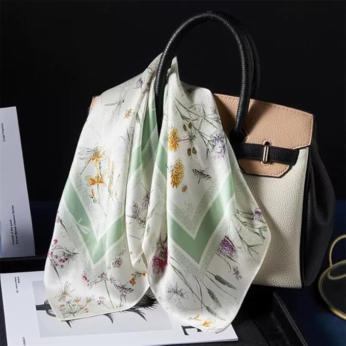 ANDANTINO 100% Mulberry Silk Square Scarf for Hair-25.6" X25.6'' Women Men Natural Silk Neckerchief Digital Printed Headscarf