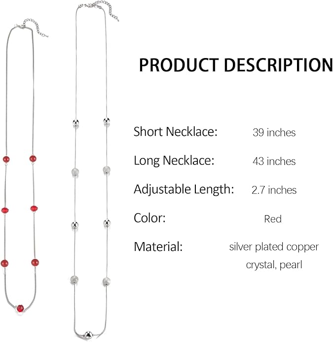 Silver Layered Long Necklace for Women Pearl Crystal Sweater Strand Chain Necklaces Fashion Gifts