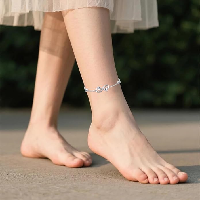 Dorunmo Infinity Bracelet Mom Bracelet 925 Sterling Silver 14K Gold Plated Infinity Heart Anklet for Women Christmas Jewelry Gifts for Wife Mom Daughter