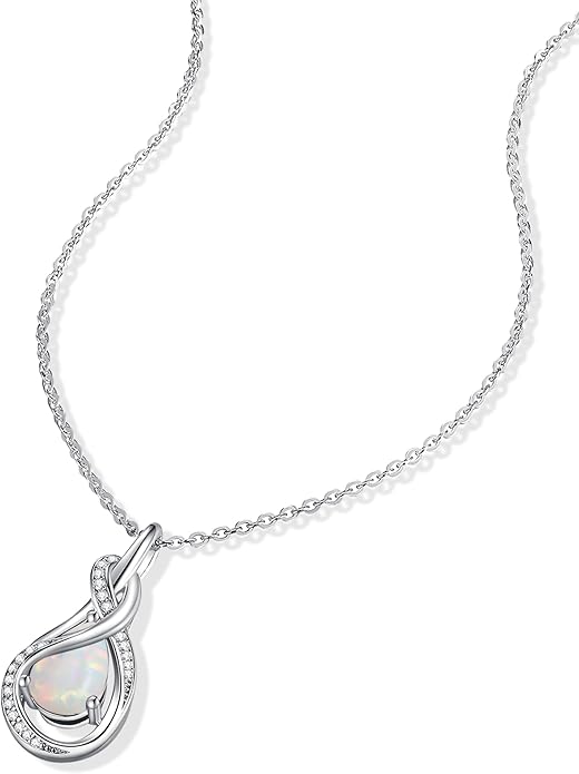 FANCIME TimelessTie Birthstone Necklace for Women White Gold Plated Sterling Silver Ribbon Design Jewelry Knot Pendant Fine Jewelry Gemstone Birthday Graduation Anniversary Christmas Gifts for Women Wife Mother Her